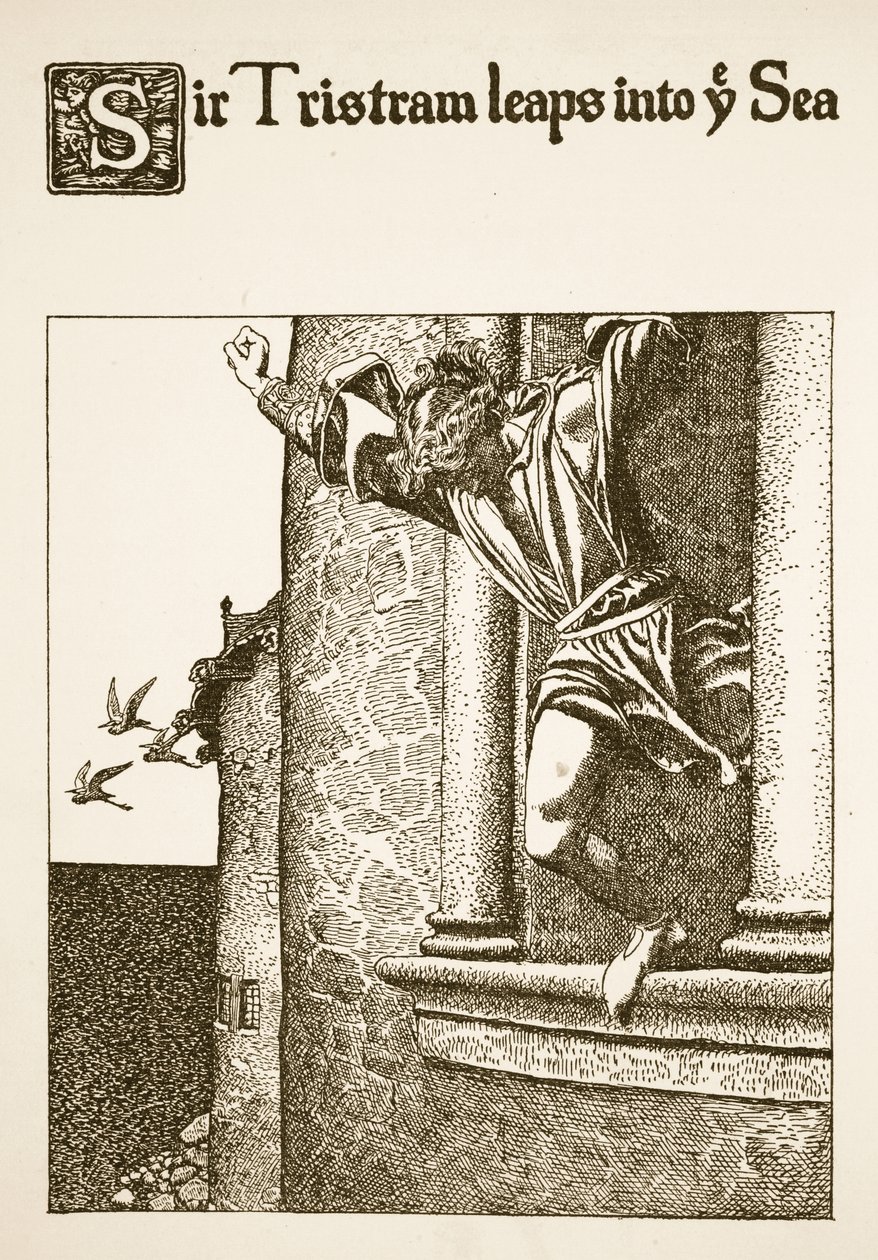 Sir Tristram si getta in mare, illustrazione da 