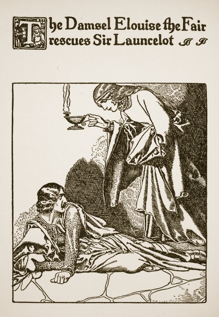 La damigella Elouise la Bella salva Sir Launcelot, illustrazione da 