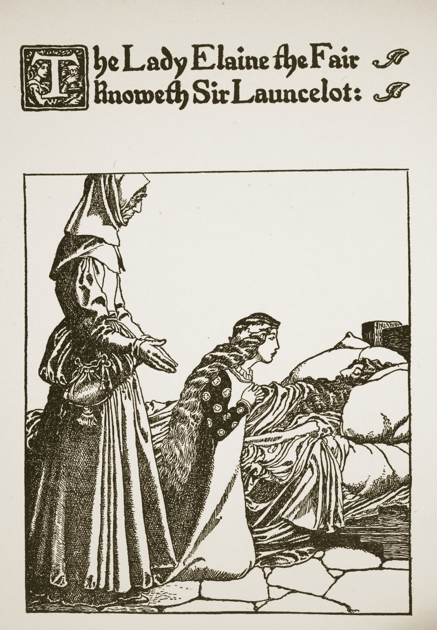 La Signora Elaine la Bella conosce Sir Launcelot, illustrazione da 