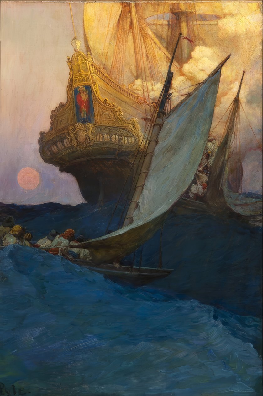 Un attacco a un galeone da Howard Pyle