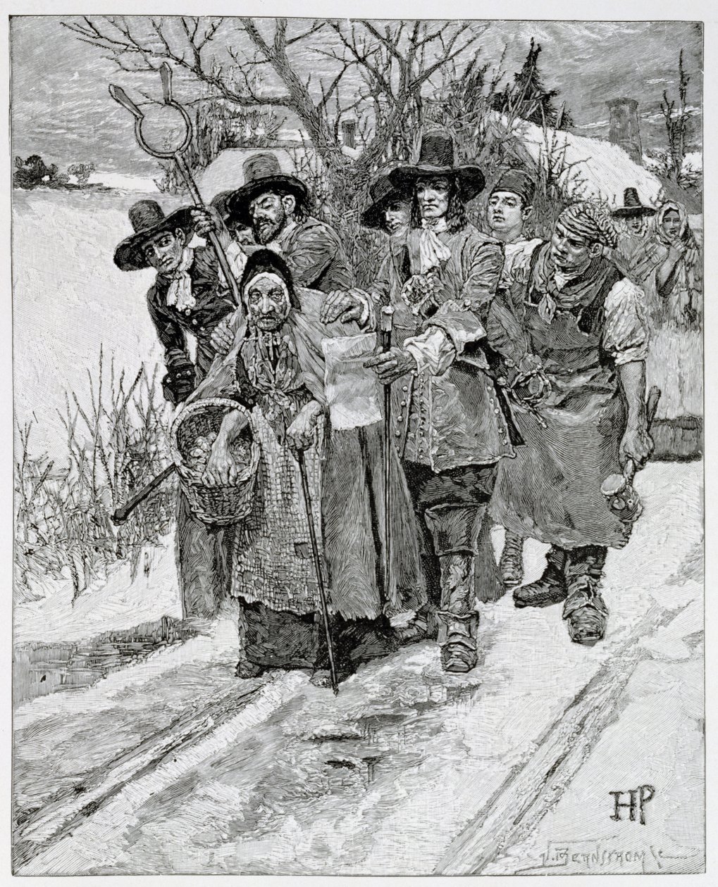 Arresto di una strega, inciso da J. Bernstrom, illustrazione da 