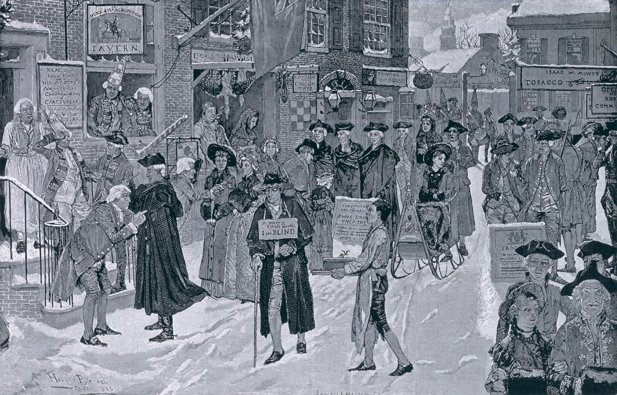 Mattina di Natale nella Vecchia New York Prima della Rivoluzione, illustrazione da Harper