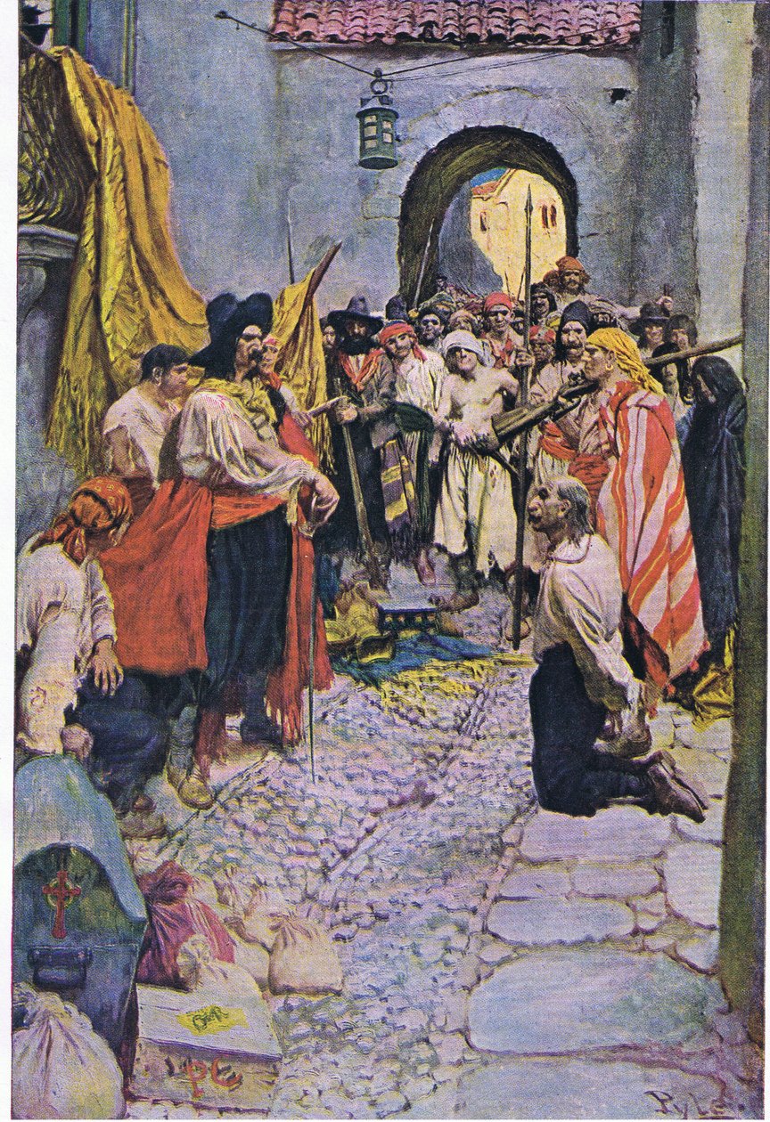 Estorcere tributi dai cittadini, da Howard Pyles Book of Pirates pubblicato da Harper & Bros, 1921 da Howard Pyle