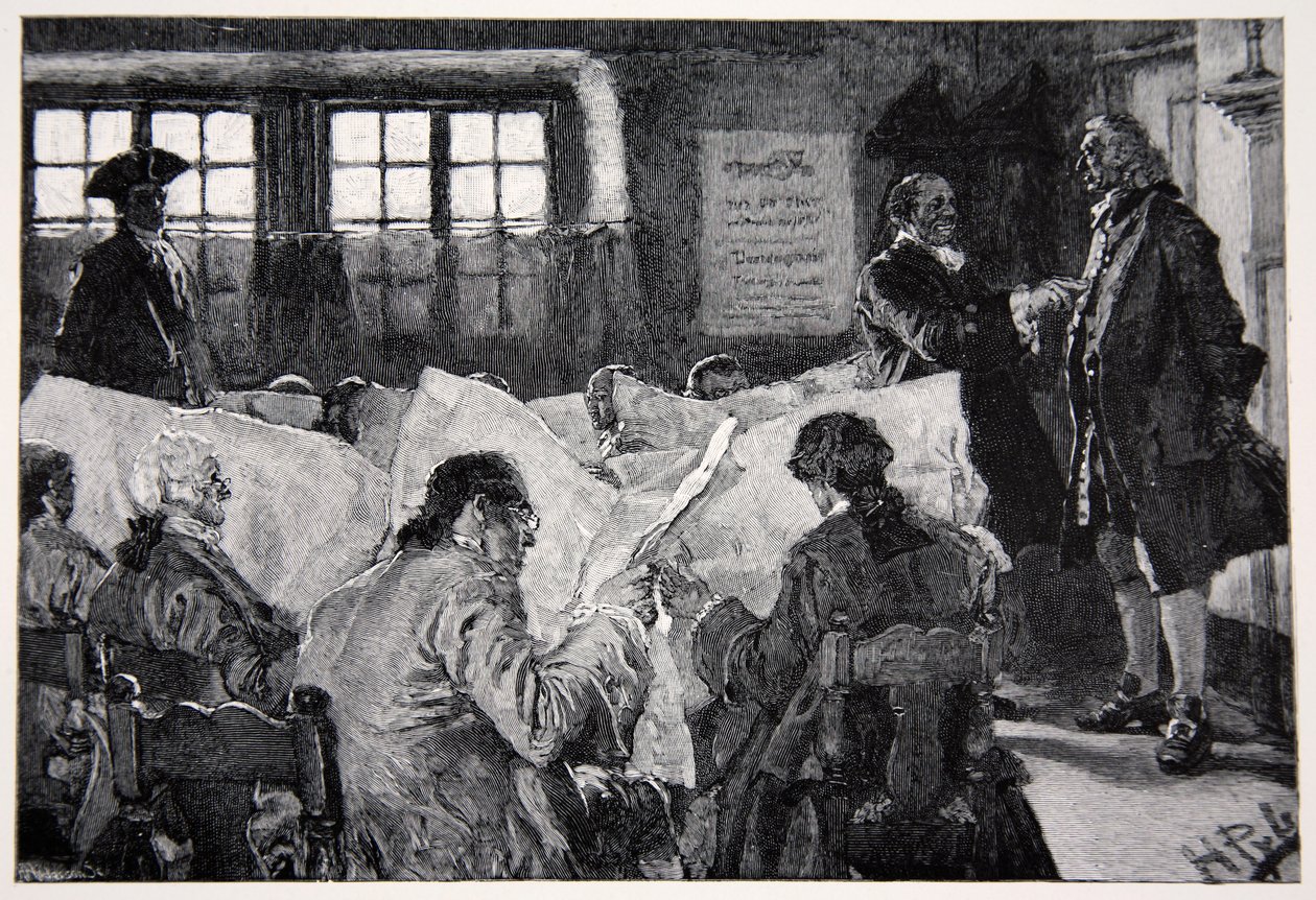 Nella sala di lettura di una caffetteria di New York da Howard Pyle