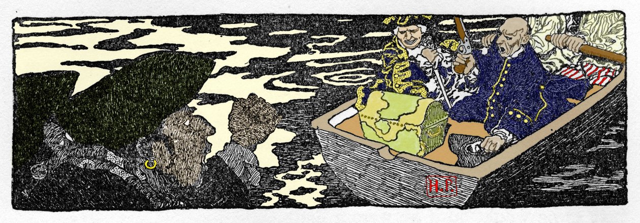 Il pirata Jack Ballister "La storia delle fortune di Jack Ballister" in "Libro dei pirati, bucanieri e marooners del Main spagnolo", illustrato da Howard Pyle (1853-1911), illustratore americano da Howard Pyle