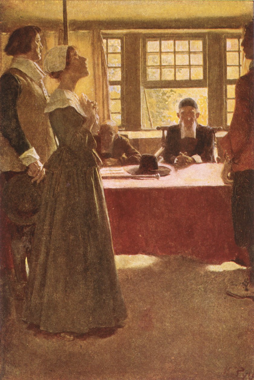 Mary Dyer portata davanti al governatore Endicott, illustrazione da 