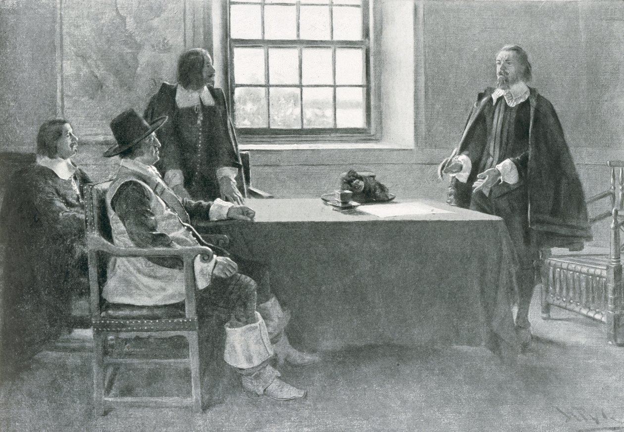 Sir William Berkeley che si arrende ai Commissari del Commonwealth, illustrazione da 