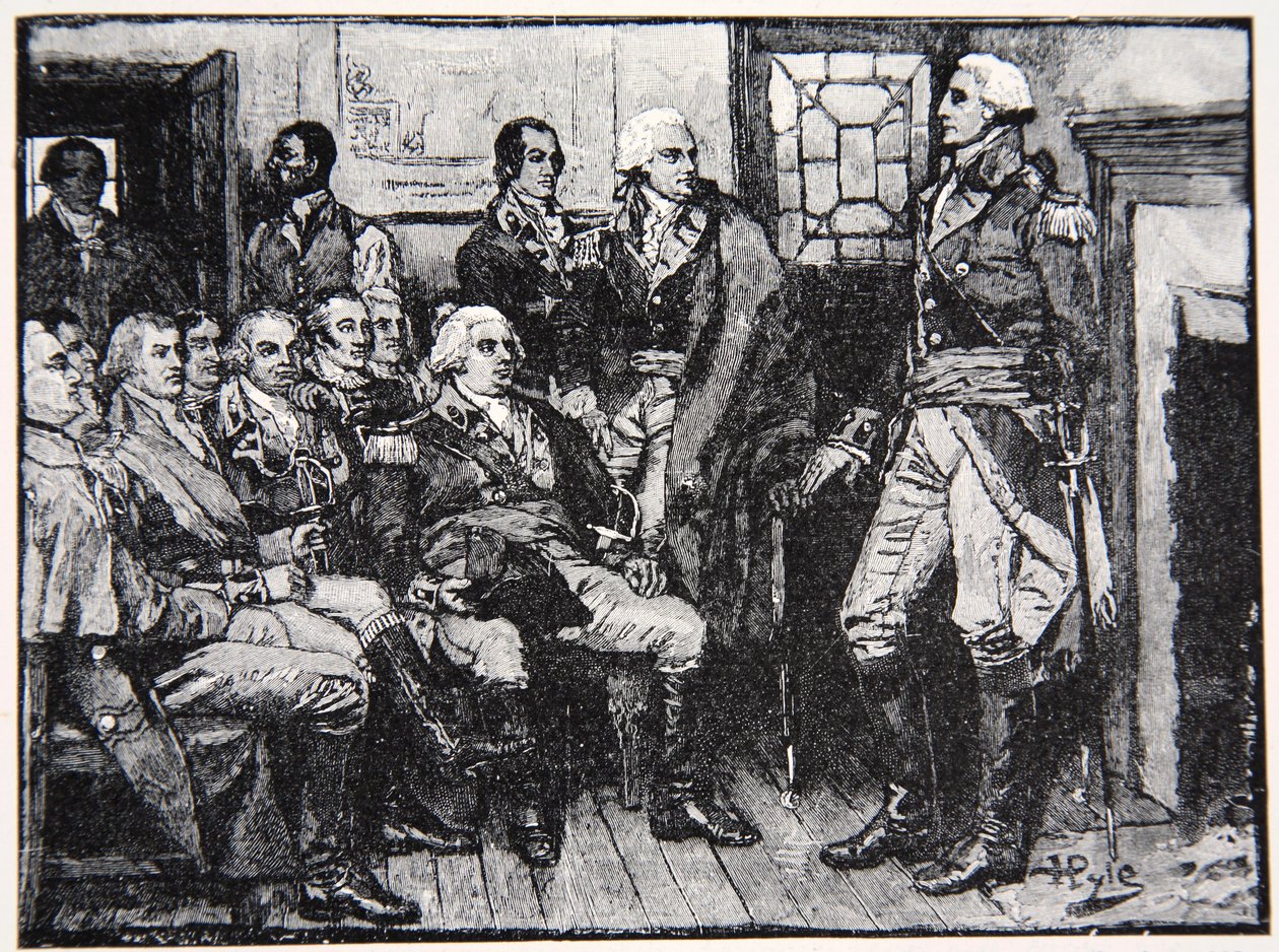 Washington e i suoi generali in consultazione, 15 marzo 1783, illustrazione da Harper