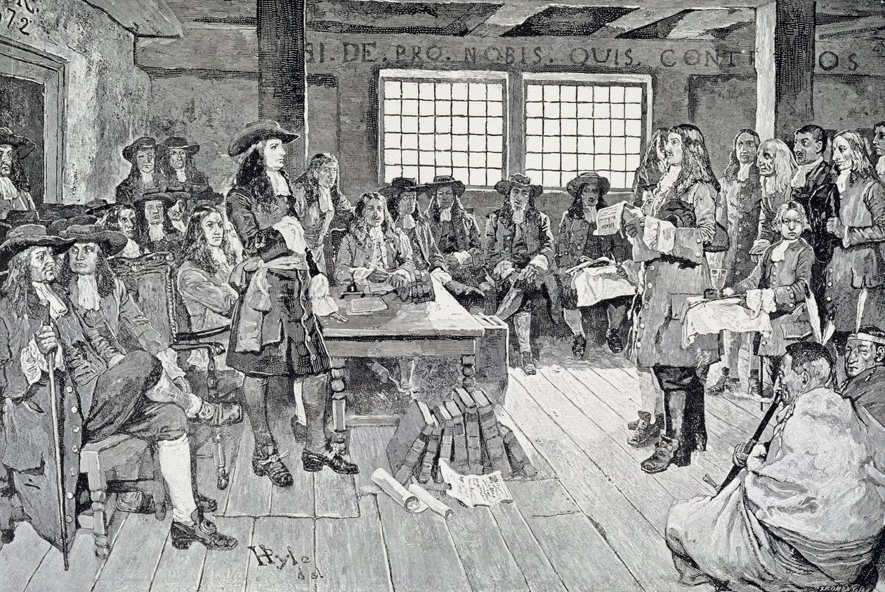 William Penn in conferenza con i coloni, illustrazione da 