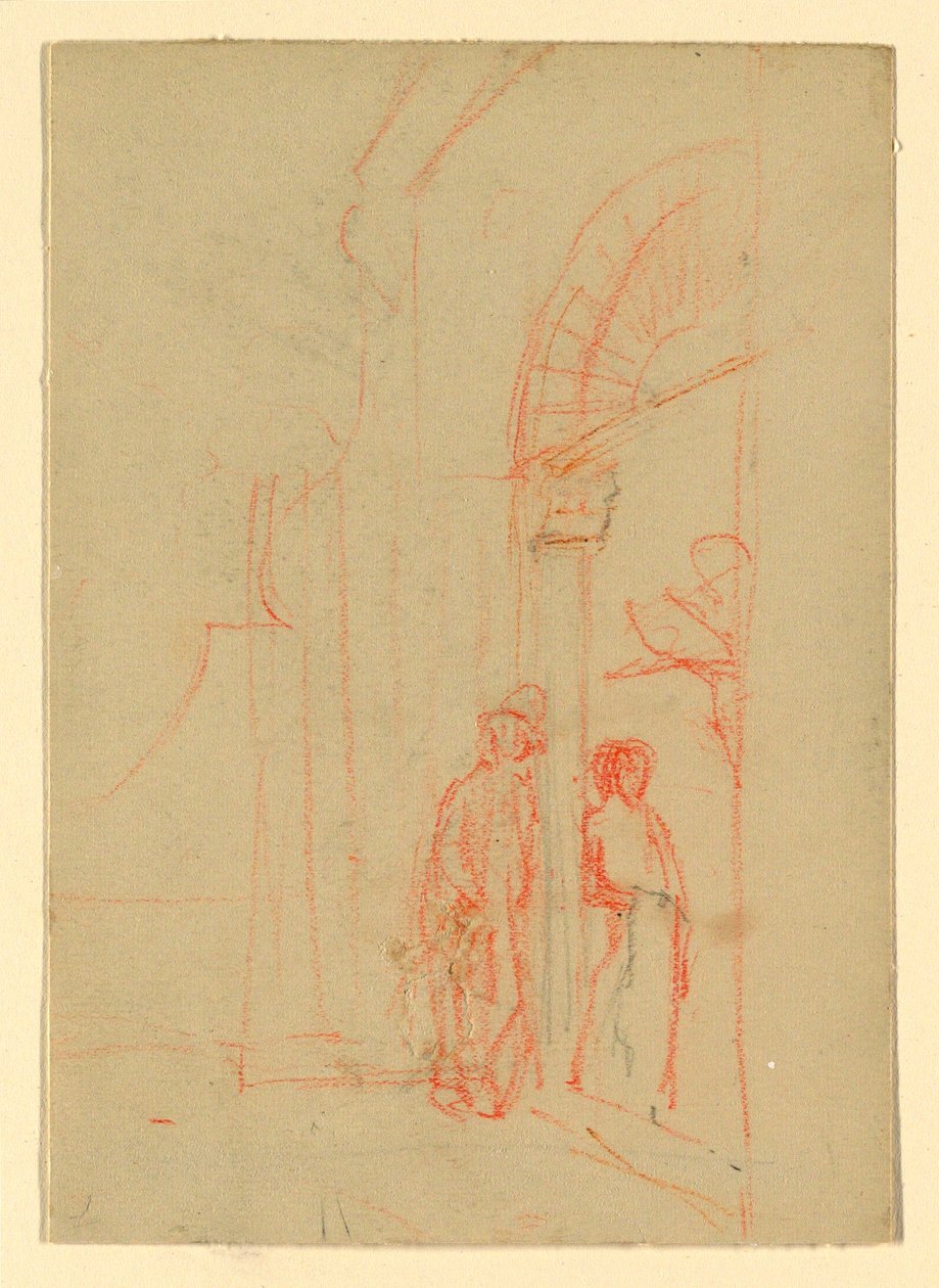 Disegno, schizzo: Presso un cancello, forse 1888 da Howard Russell Butler