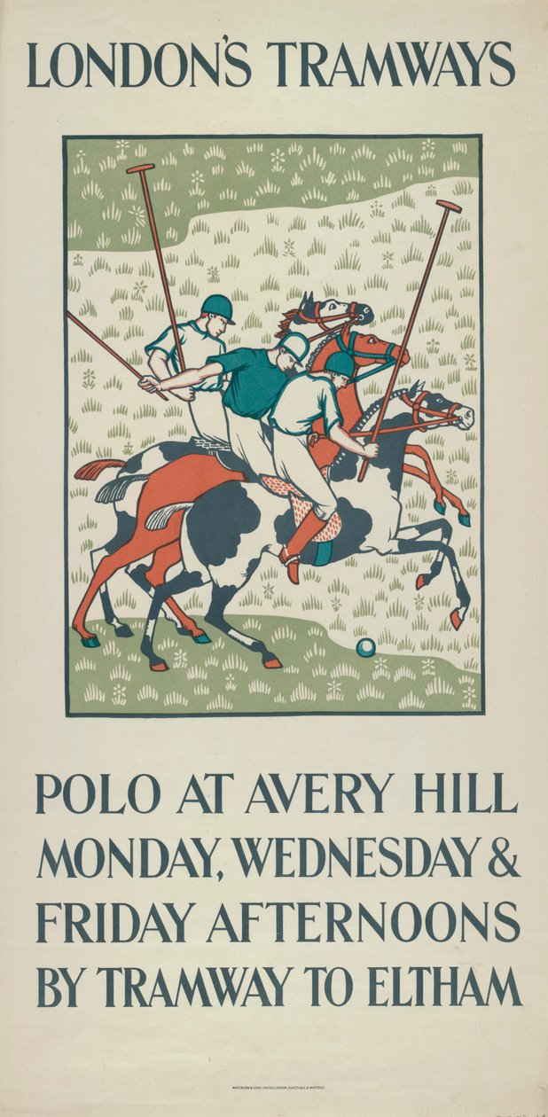 Polo ad Avery Hill, poster della London County Council LCC Tramways da Howard Spear