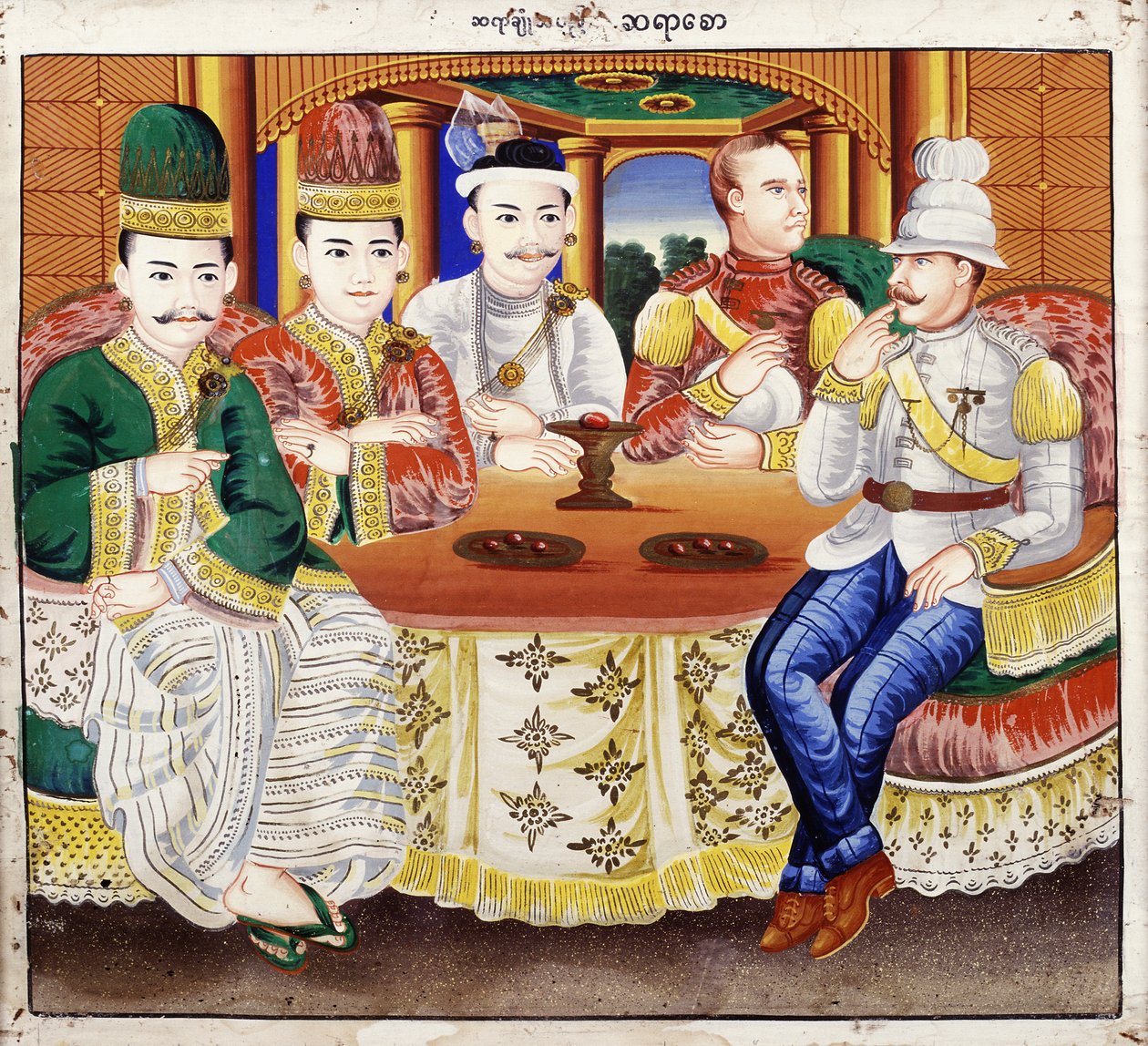 Re Thibaw con dignitari e un ufficiale britannico da Hsaya Chone and Hsaya Saw