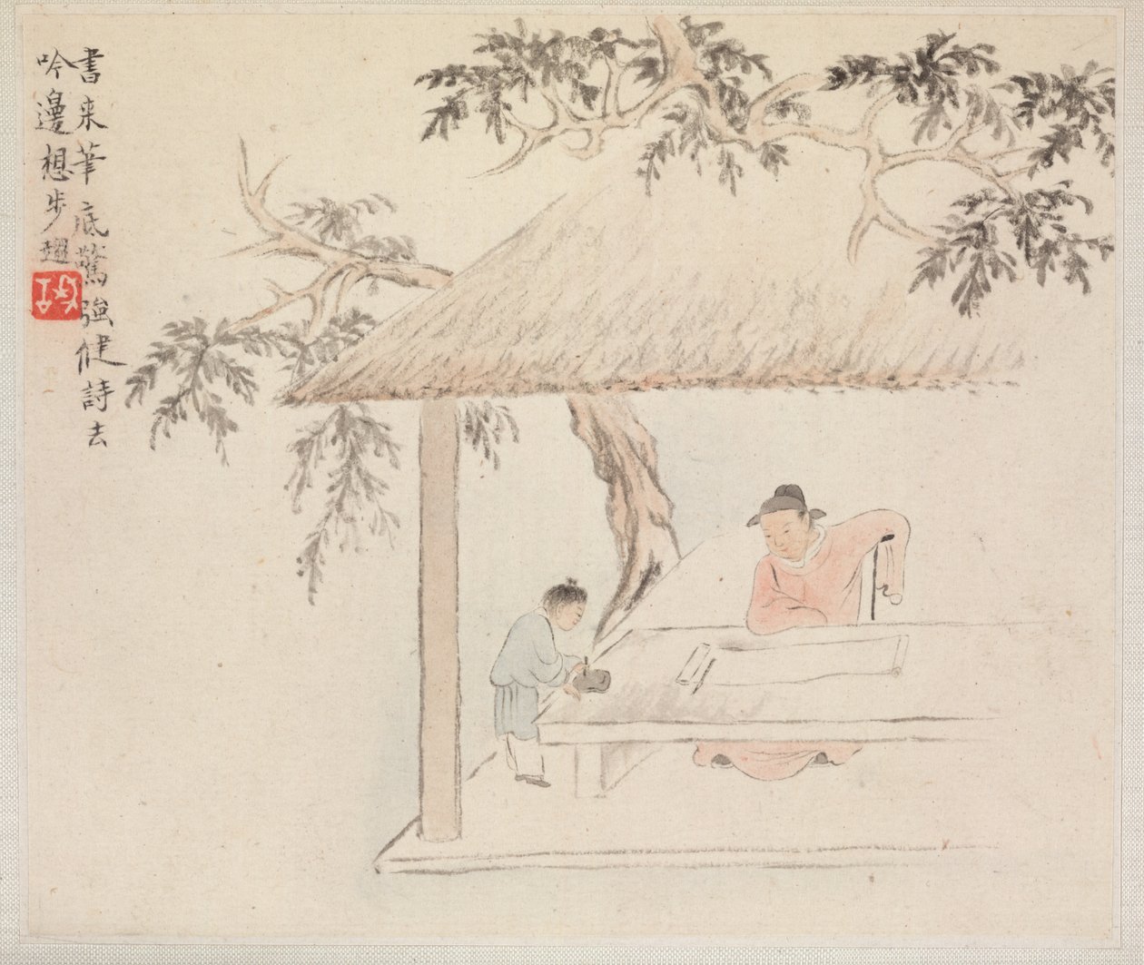 Album di Dipinti di Paesaggi che Illustrano Vecchie Poesie: Un Uomo Siede a un Tavolo da Hua Yan