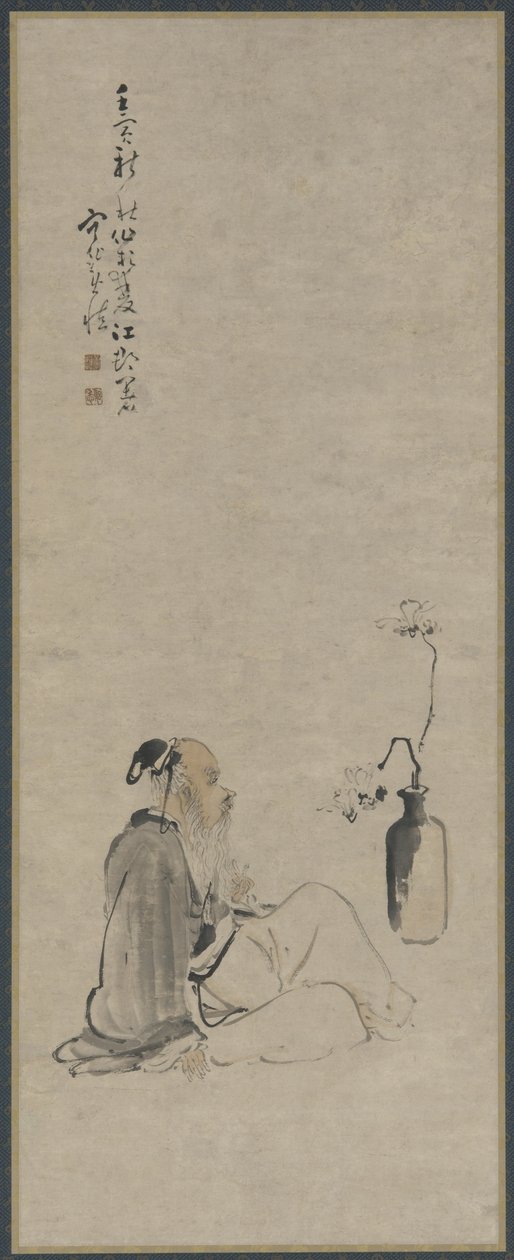 Vecchio che guarda i rami di magnolia in un vaso, dinastia Qing, 1722 da Huang Shen