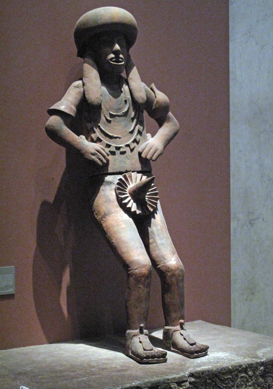 Statua di un sacerdote, periodo postclassico, c.900-c.1521 (terracotta) da Huaxtec Huaxtec