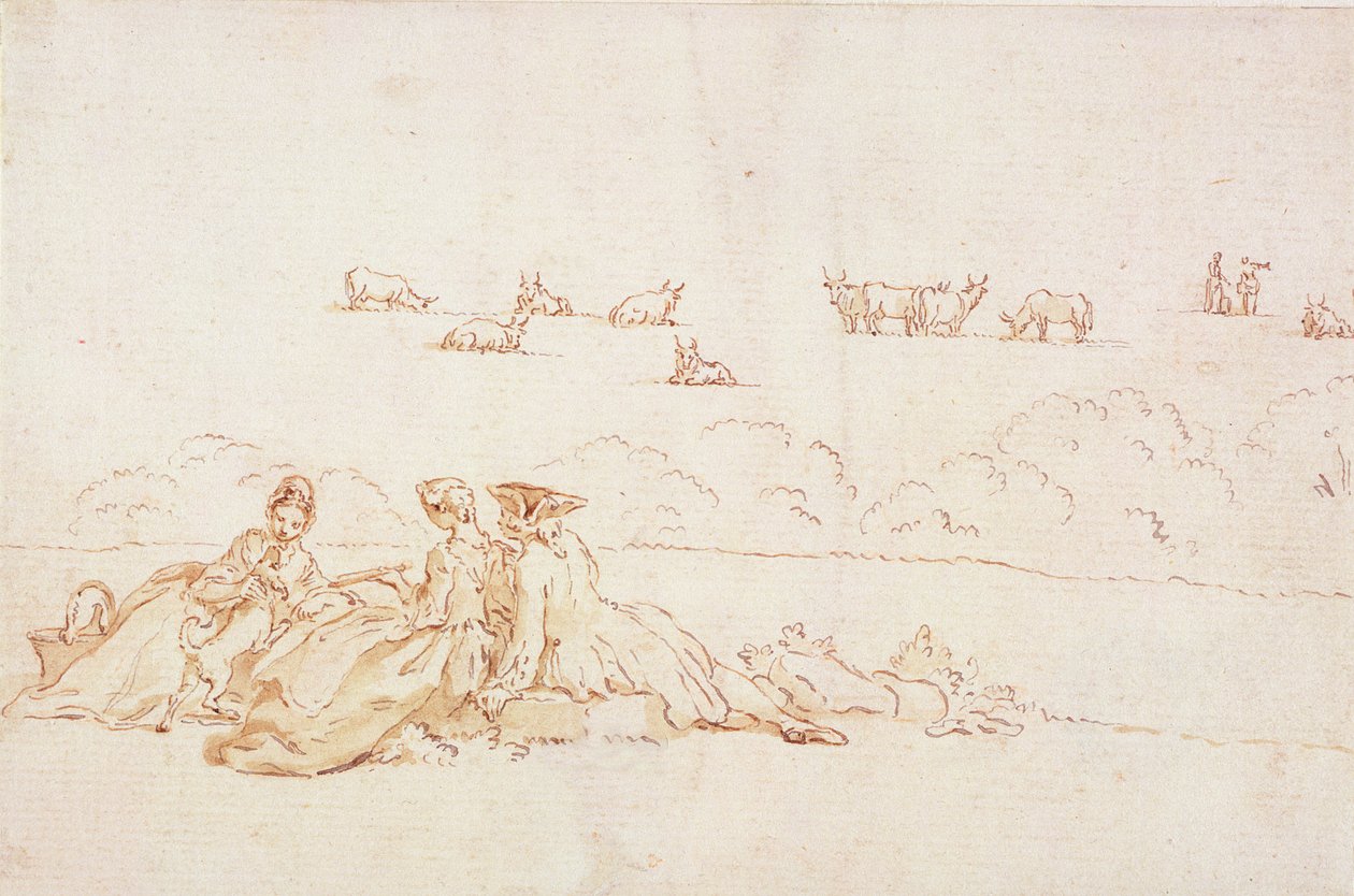 Un Picnic: Due Signore e un Gentiluomo da Hubert Francois Gravelot