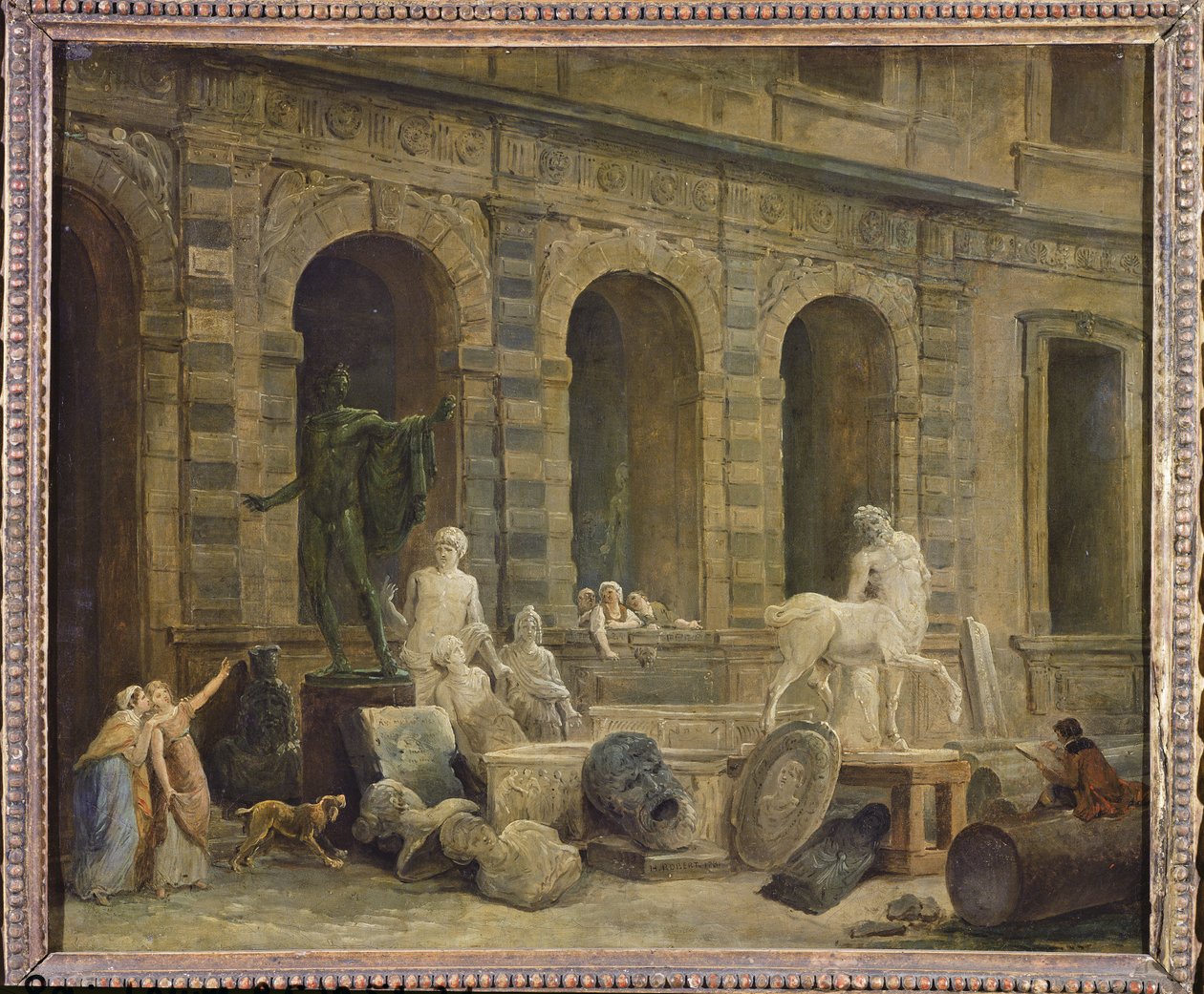 Un uomo che disegna antichità davanti alla Petite Galerie del Louvre, 1781 da Hubert Robert