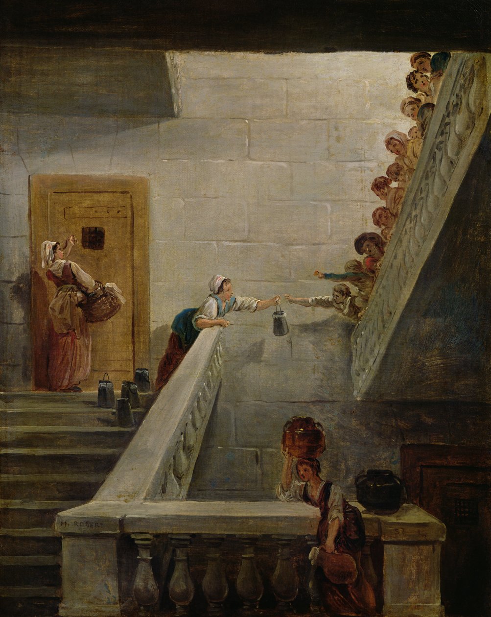 Distribuzione del latte alla prigione di St. Lazare, 1794 da Hubert Robert