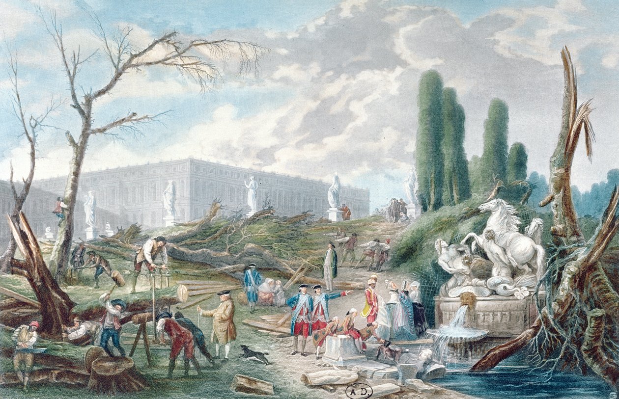 Abbattimento degli alberi nel giardino di Versailles intorno ai Bagni di Apollo da Hubert Robert