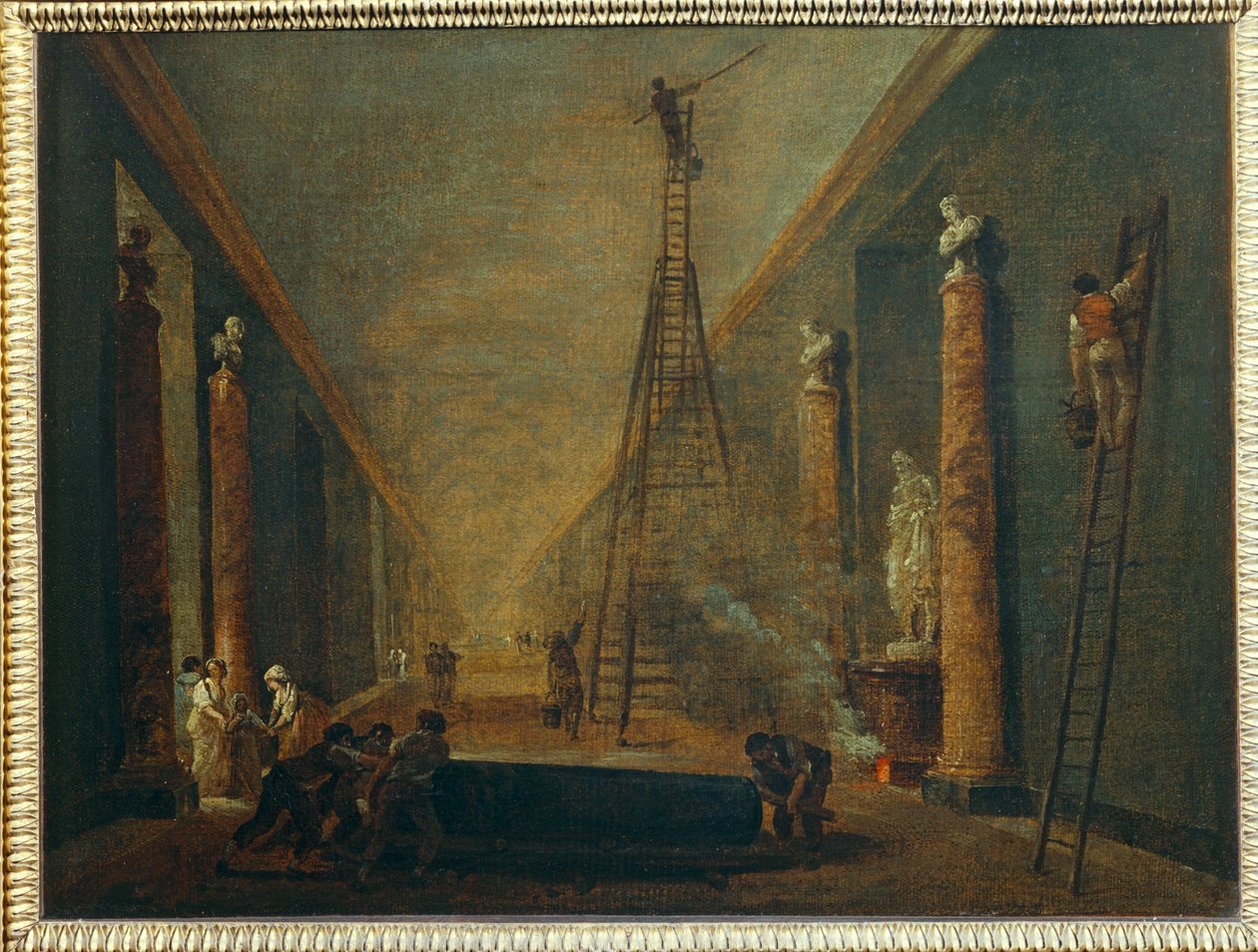La Grande Galerie en cours de restauration - La Grande Galleria in restauro ... da Hubert (circle of) Robert