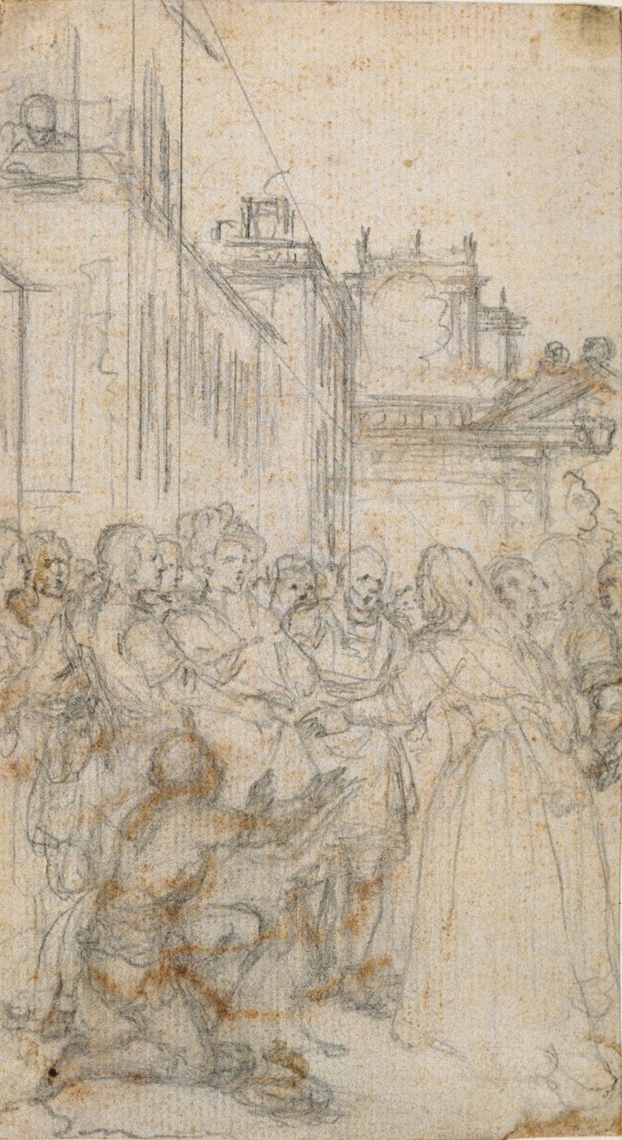 Illustrazione Letteraria con Gruppo di Figure che Implorano un Uomo da Hubert Francois Gravelot