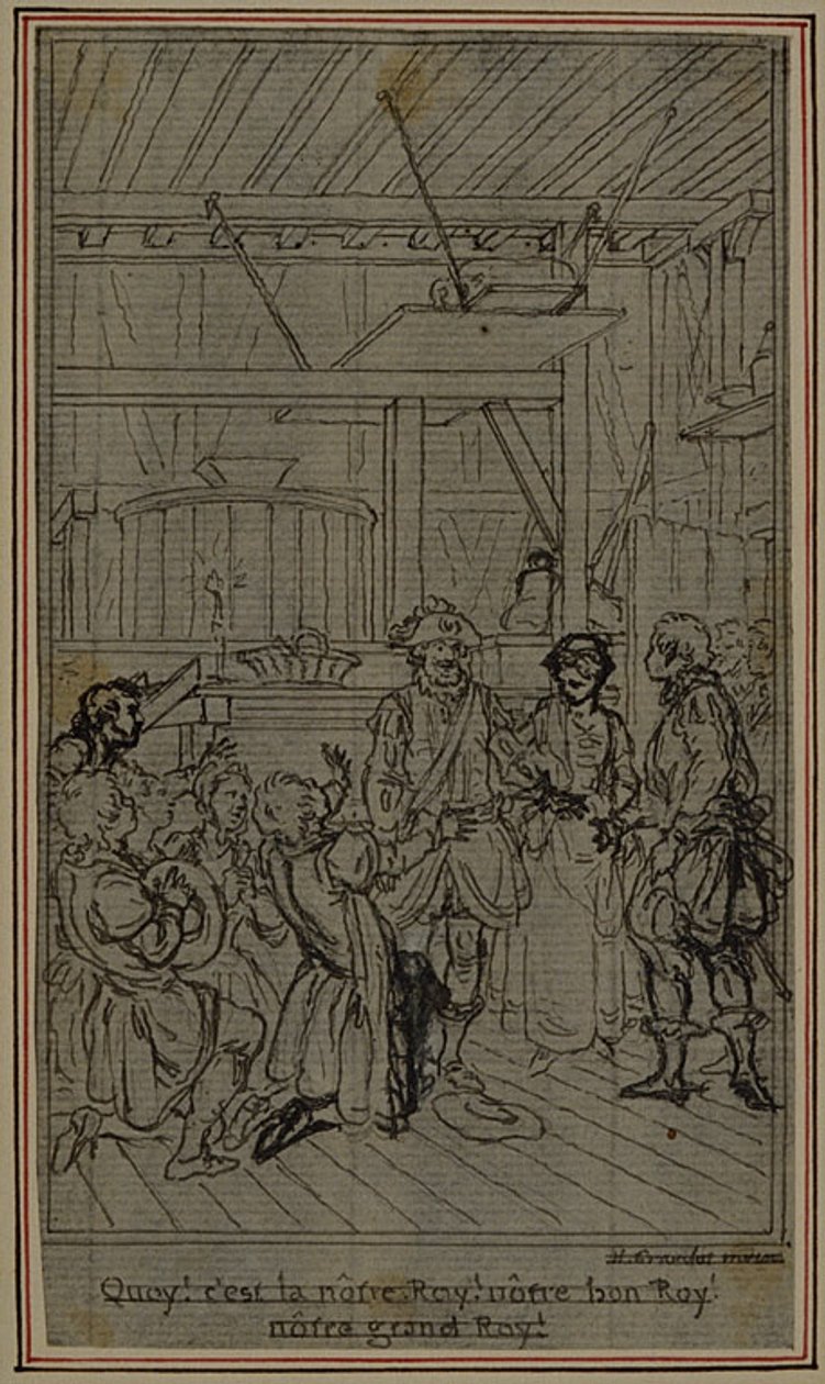 Studio per vignetta-frontespizio de "La Partie de Chasse de Henri IV" di Colle, atto III da Hubert Francois Gravelot