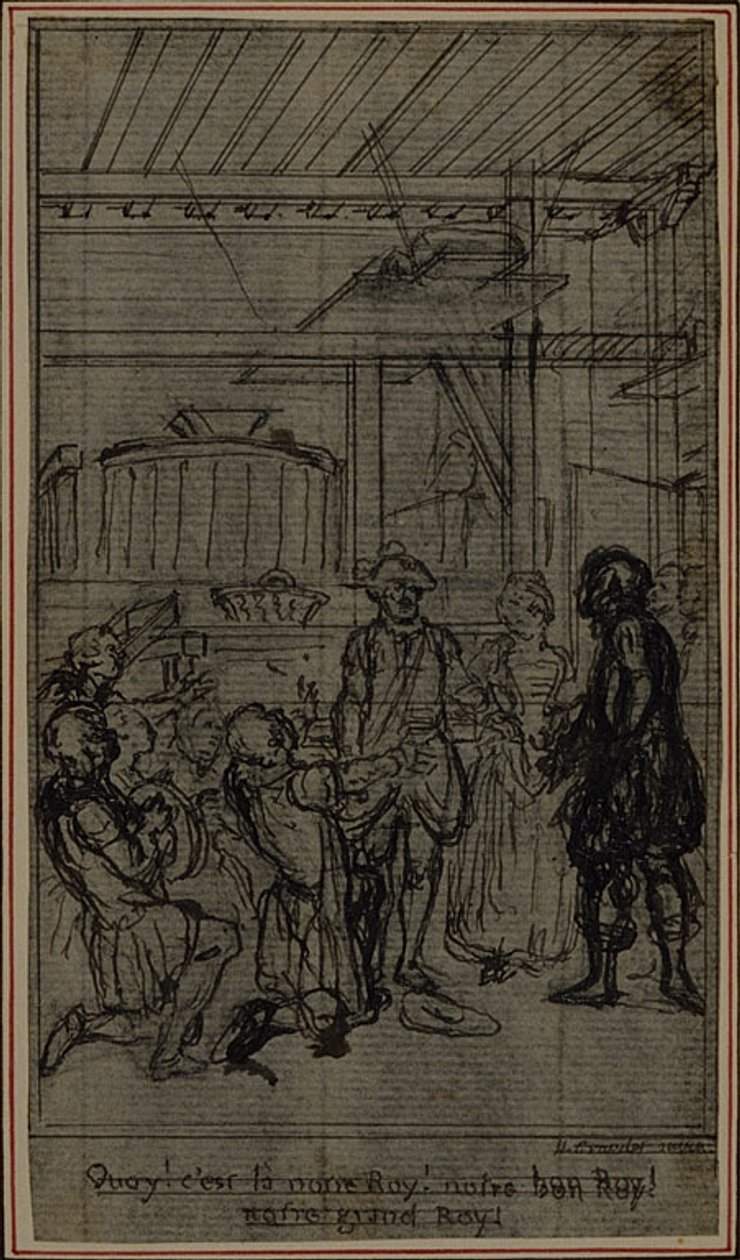 Studio per vignetta-frontespizio de "La Partie de Chasse de Henri IV" di Colle, atto III da Hubert Francois Gravelot