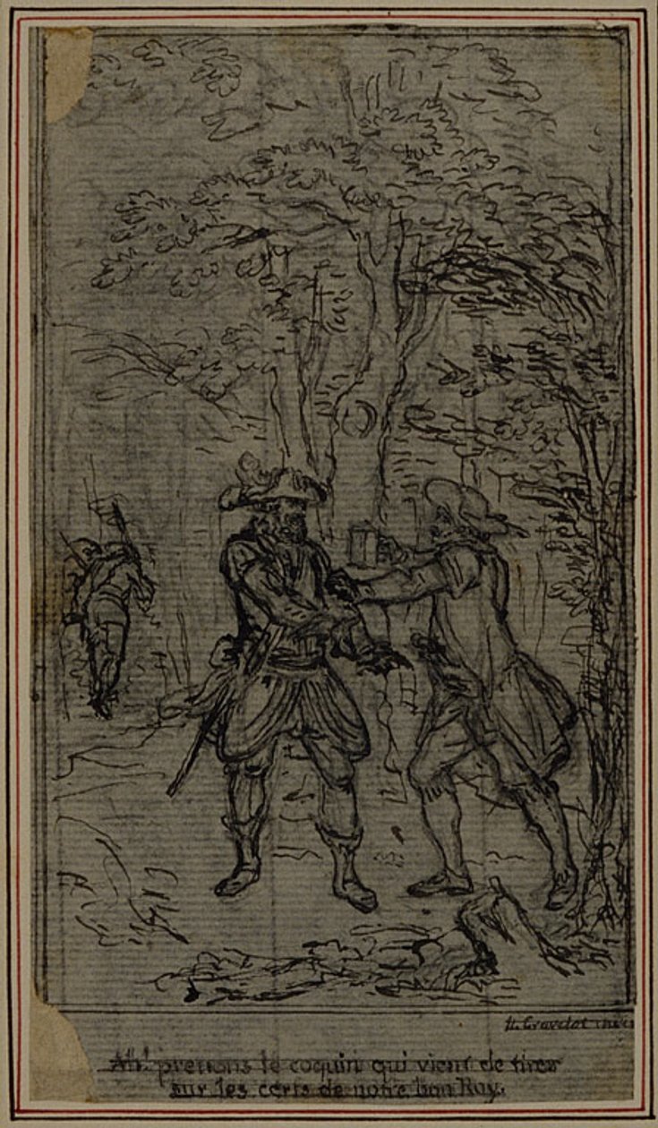 Studio per vignetta-frontespizio de "La Partie de Chasse de Henri IV" di Colle, atto II da Hubert Francois Gravelot