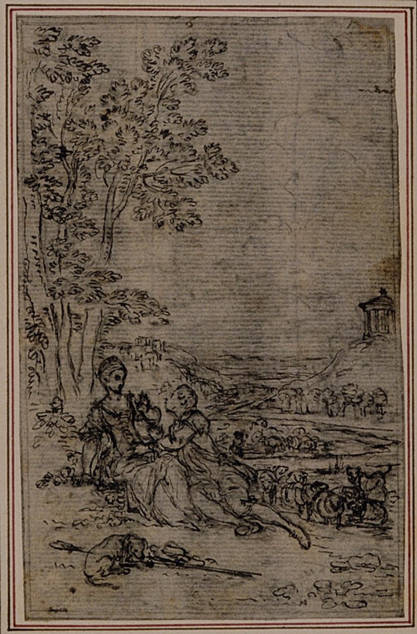 Studio per vignetta in "Les Amours de Mirtil" di Fontanelle (attr.), Canto I da Hubert Francois Gravelot