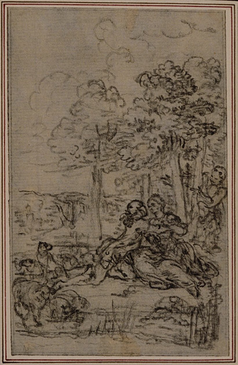 Studio per vignetta in "Les Amours de Mirtil" di Fontenelle (attr.), Canto IV da Hubert Francois Gravelot