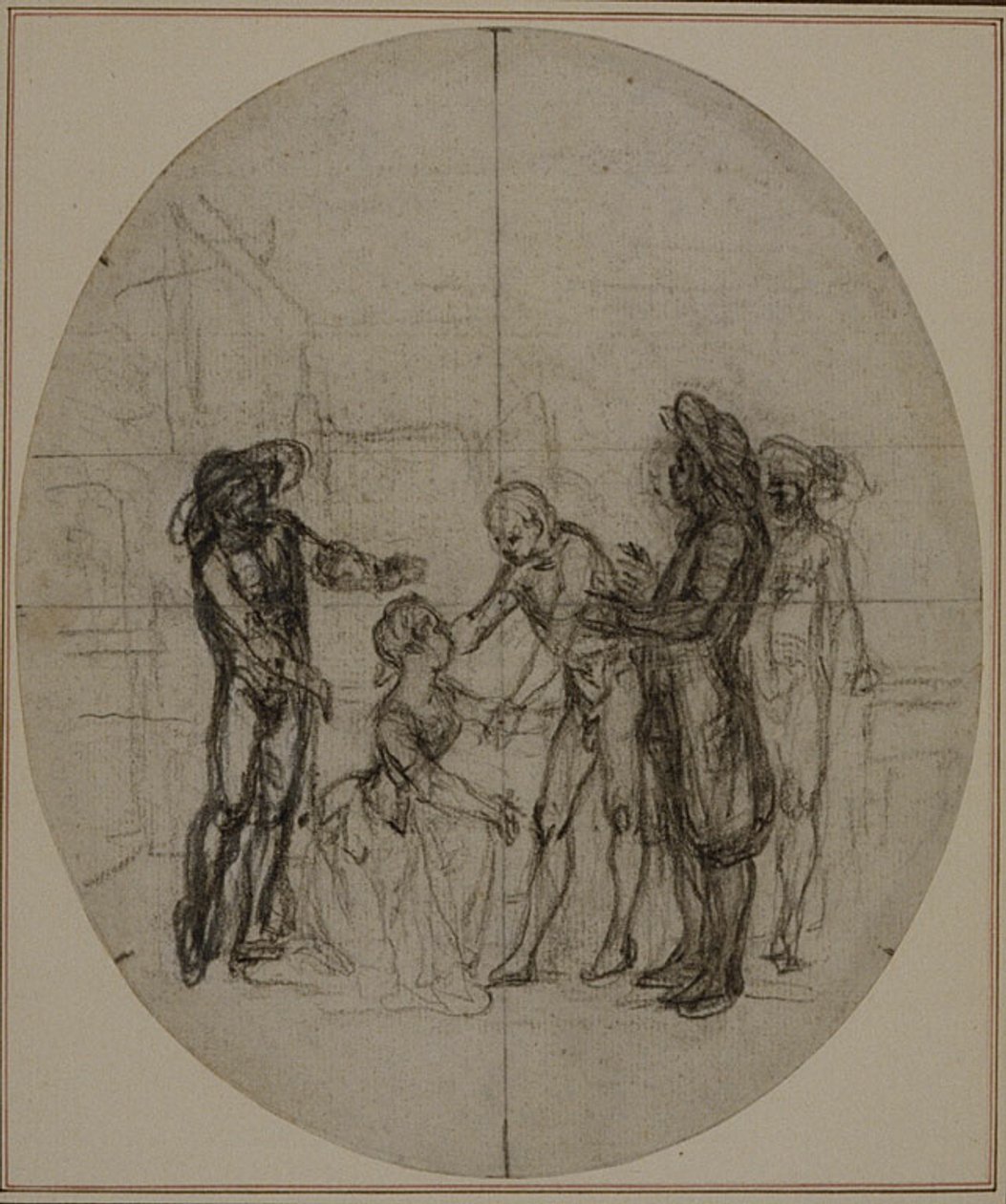Studio per una seconda edizione, mai pubblicata, de "La Partie de Chasse de Henri IV" di Colle, Atto III, Scena 11 da Hubert Francois Gravelot