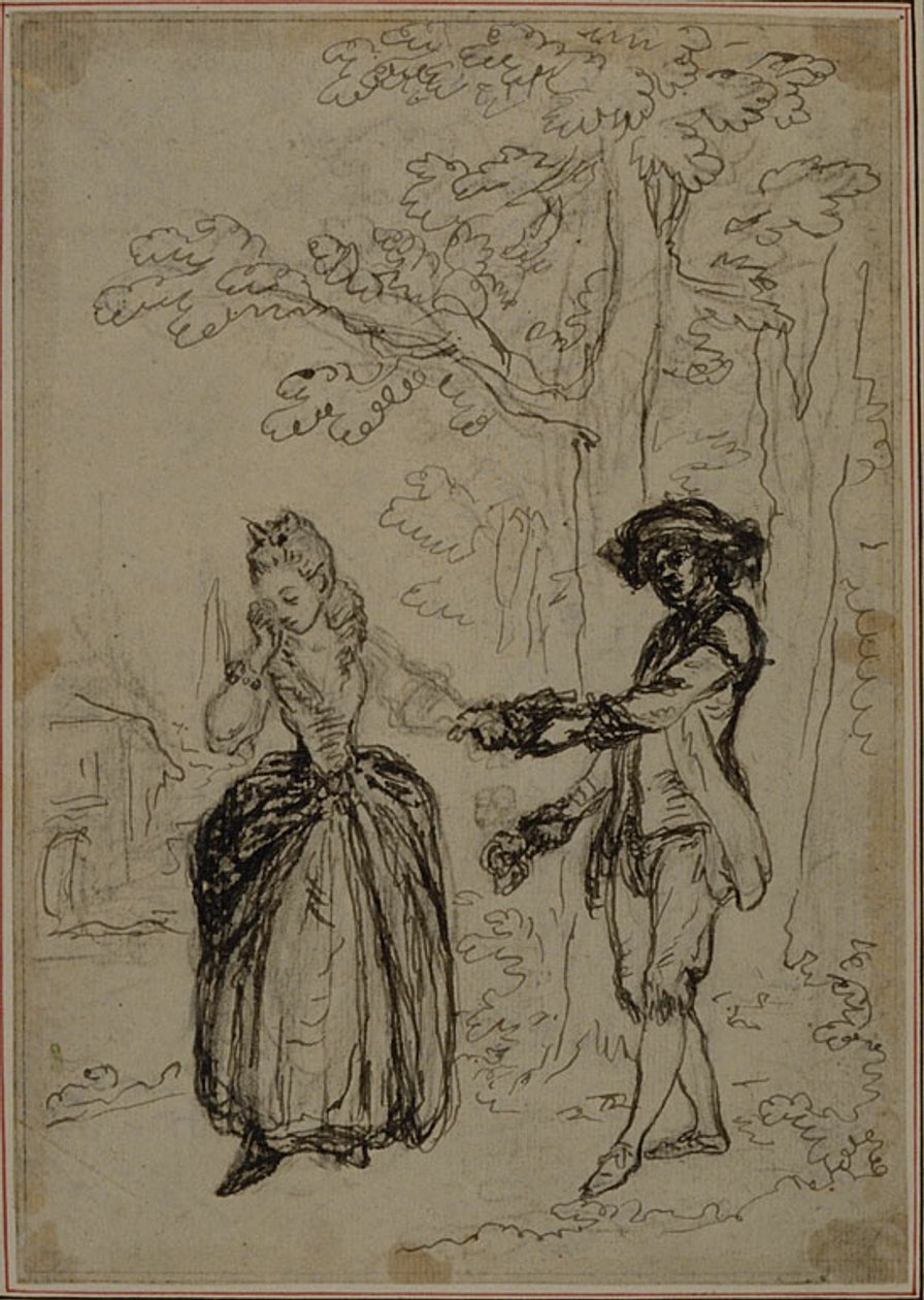 Studio per una seconda edizione, mai pubblicata, de "La Partie de Chasse de Henri IV" di Colle, Atto II, Scena 3 da Hubert Francois Gravelot