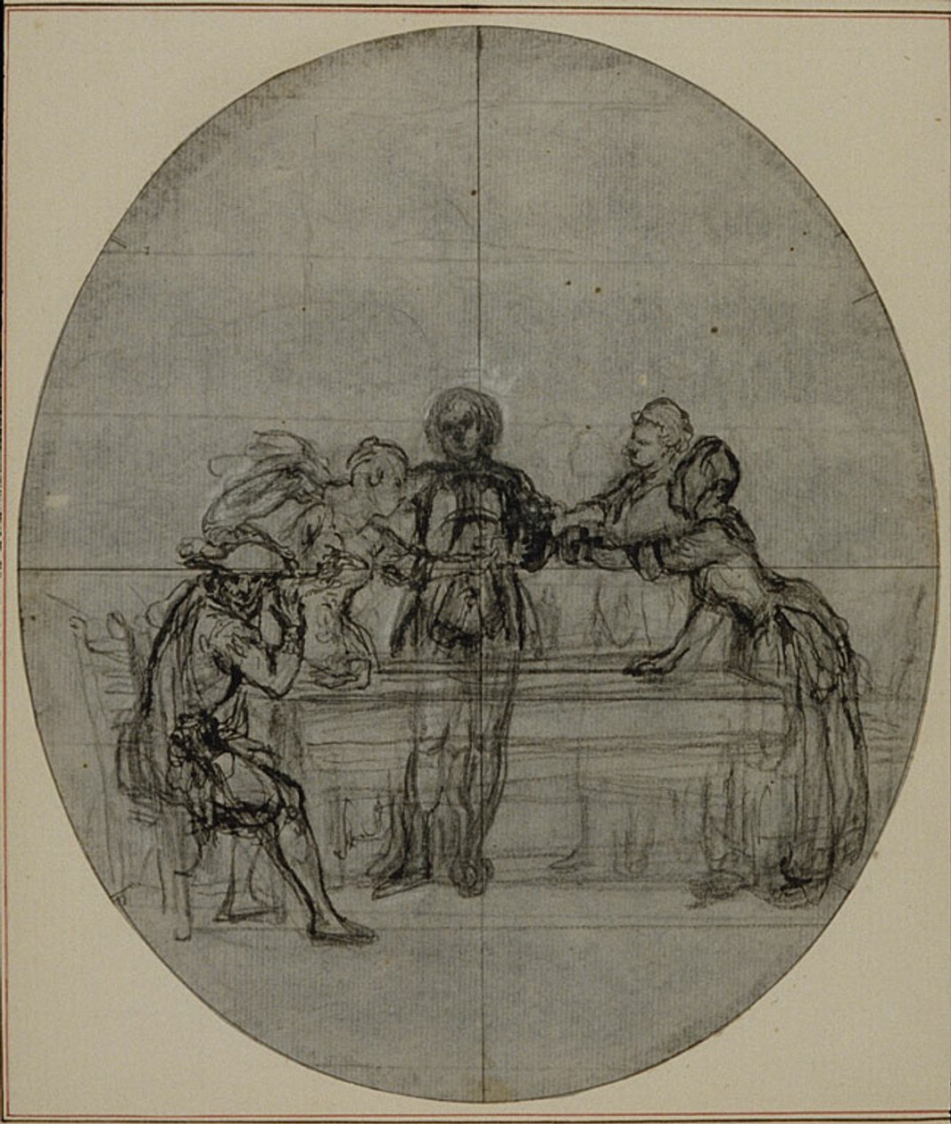 Studio per una seconda edizione, mai pubblicata, de "La Partie de Chasse de Henri IV" di Colle, Atto III, Scena 10 da Hubert Francois Gravelot