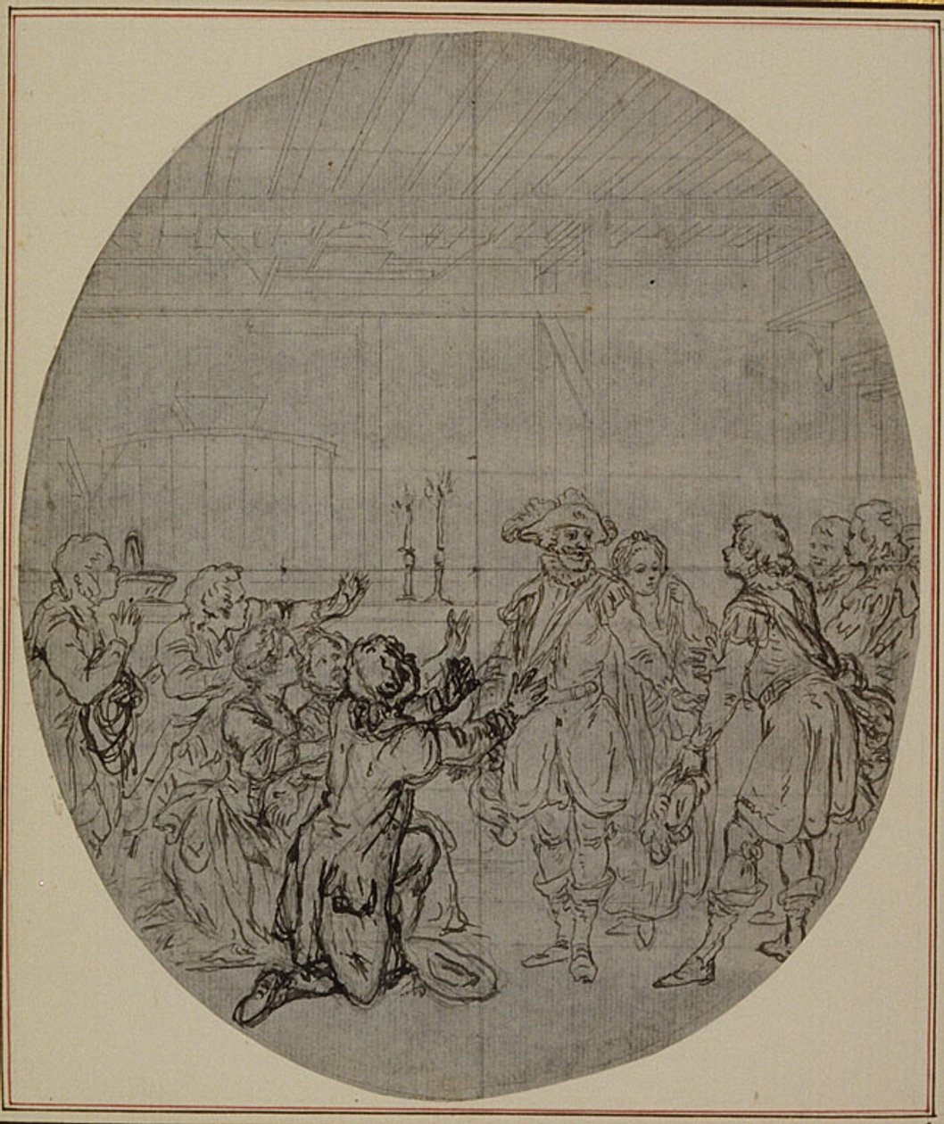 Studio per una seconda edizione, mai pubblicata, de "La Partie de Chasse de Henri IV" di Colle, Atto III, Scena 13 da Hubert Francois Gravelot