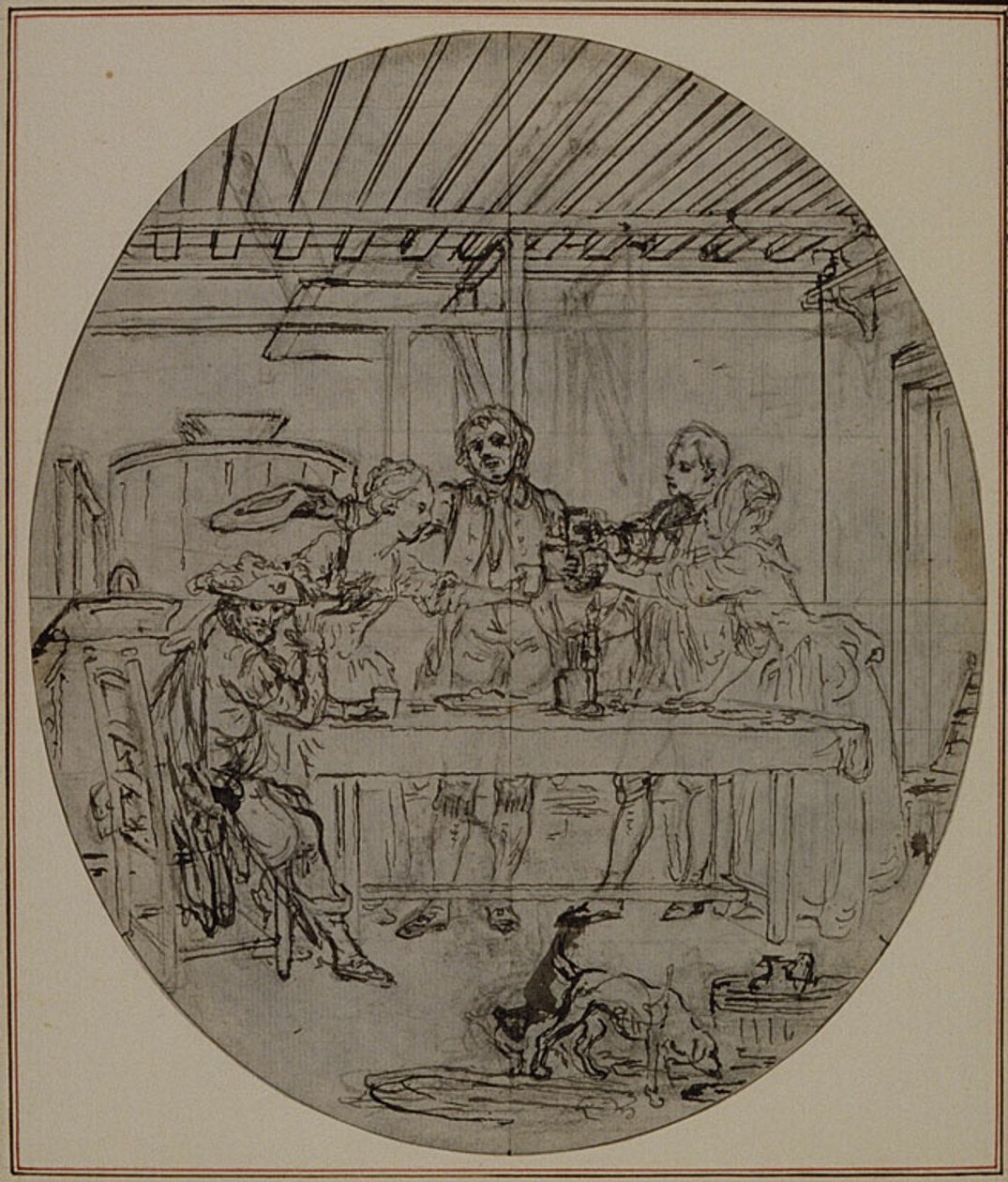 Studio per una seconda edizione, mai pubblicata, de "La Partie de Chasse de Henri IV" di Colle, Atto III, Scena 10 da Hubert Francois Gravelot