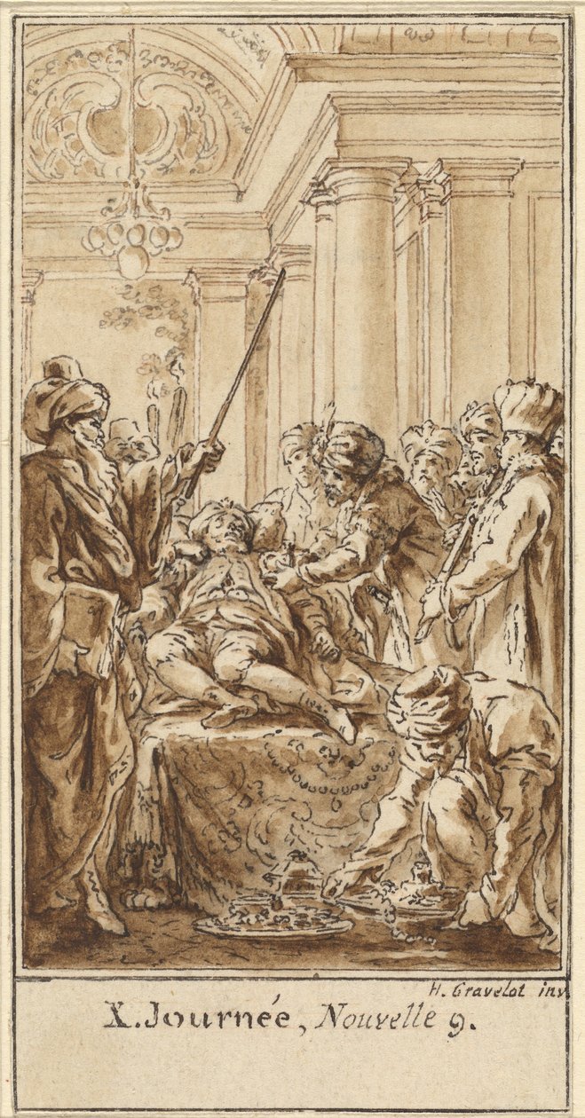 Decima Giornata, Nona Storia: Saladino Dona Ricchi Doni al Dormiente Torello da Hubert Francois Gravelot