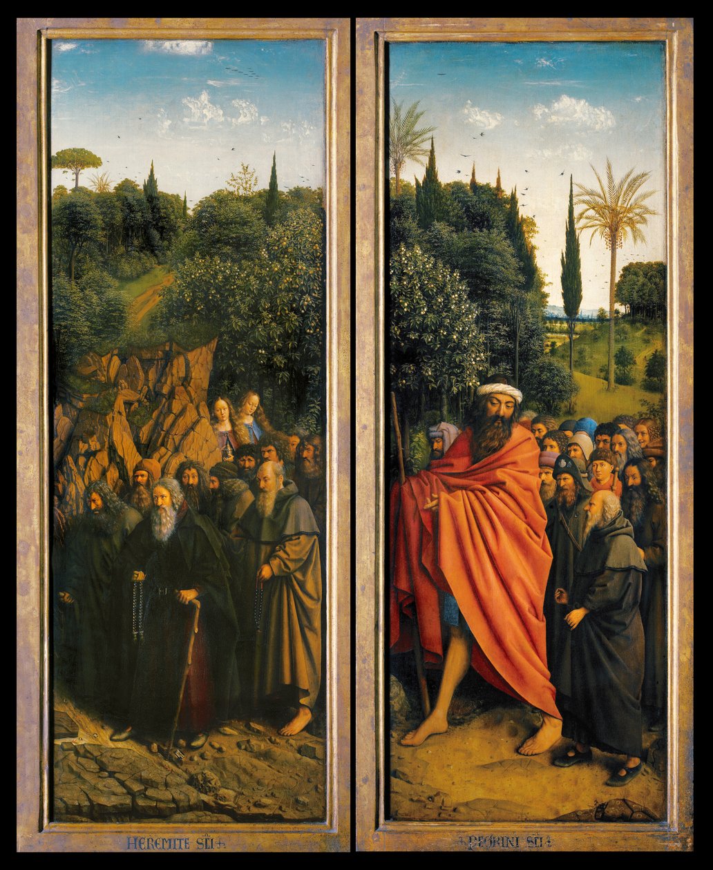 Gli Eremiti e i Pellegrini guidati da San Cristoforo dal lato destro del Polittico di Gand da Hubert & Jan van (1390-1441) Eyck