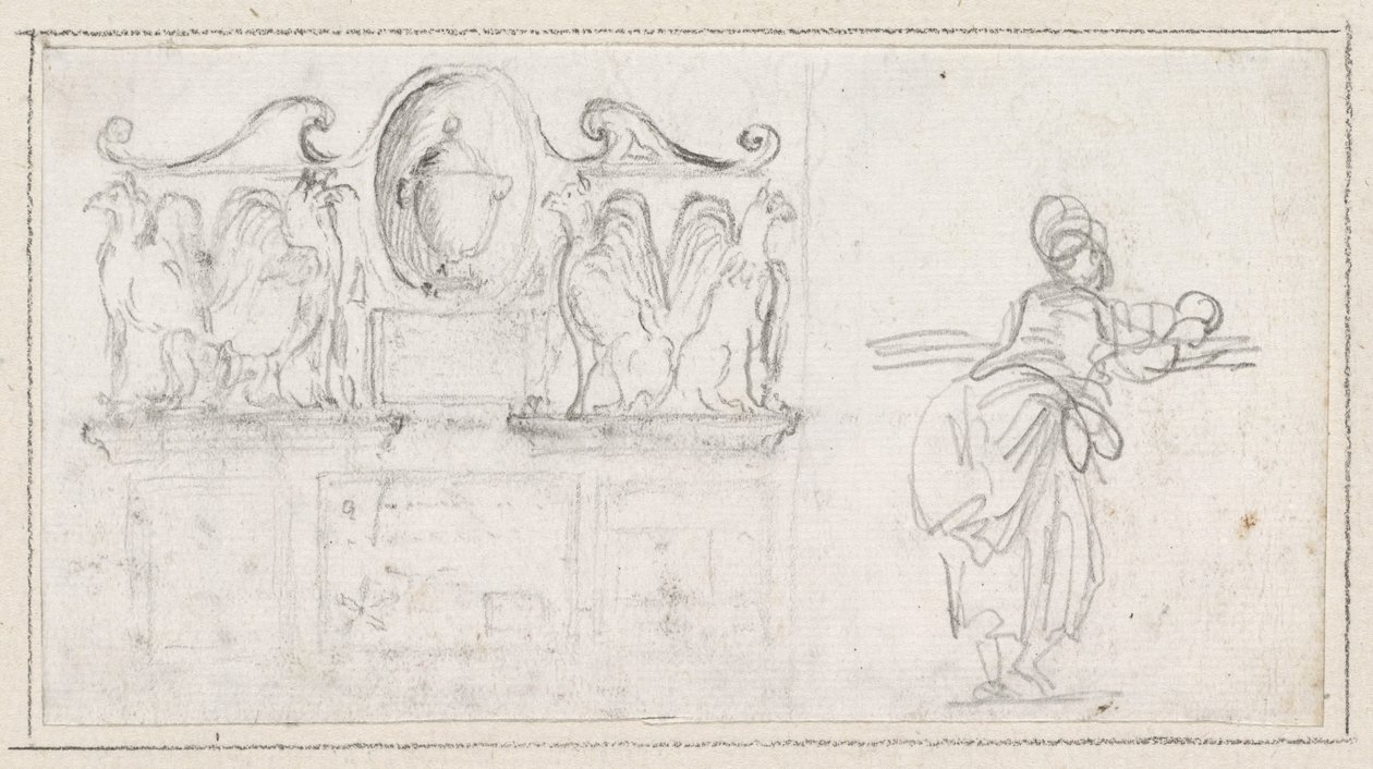 Scultura decorativa con una donna vista da dietro da Hubert Robert