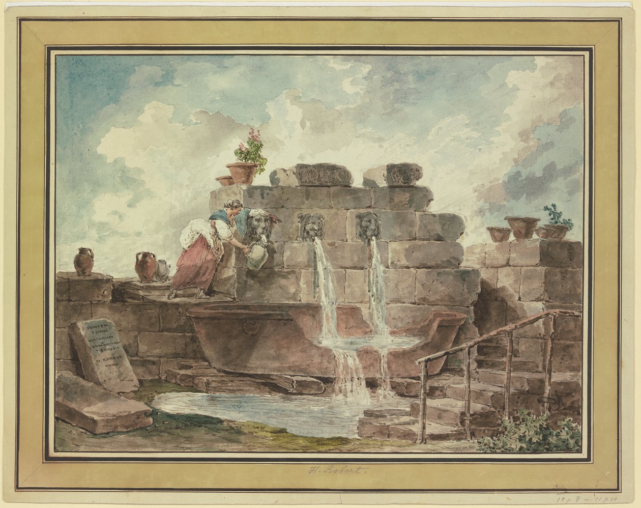 Una fontana romana con una donna che raccoglie acqua da Hubert Robert