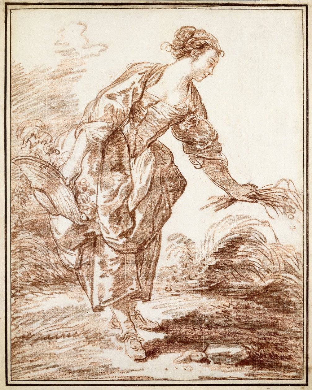 Una pastorella che raccoglie fiori da Hubert Robert