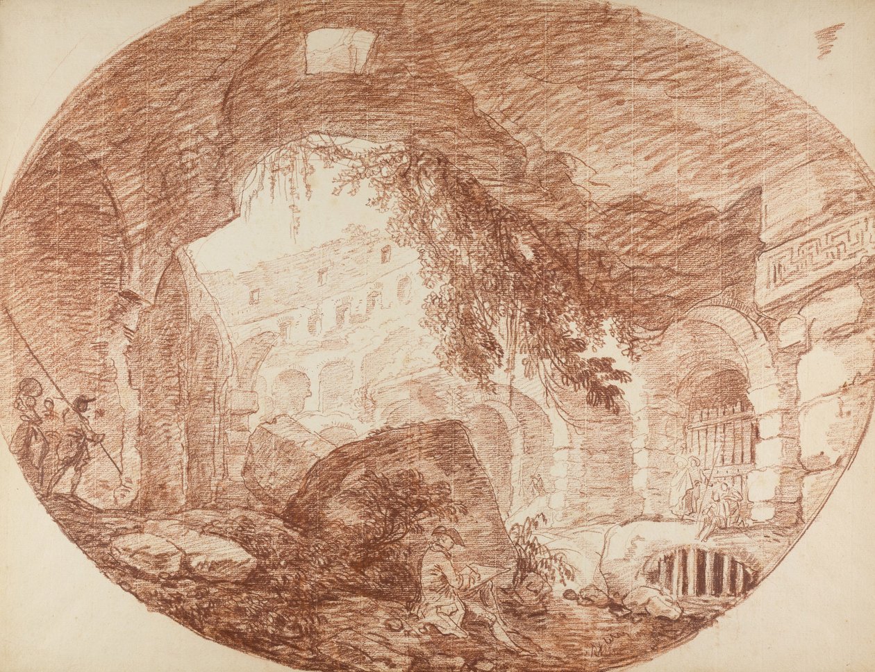 Un artista seduto tra le rovine del Colosseo da Hubert Robert