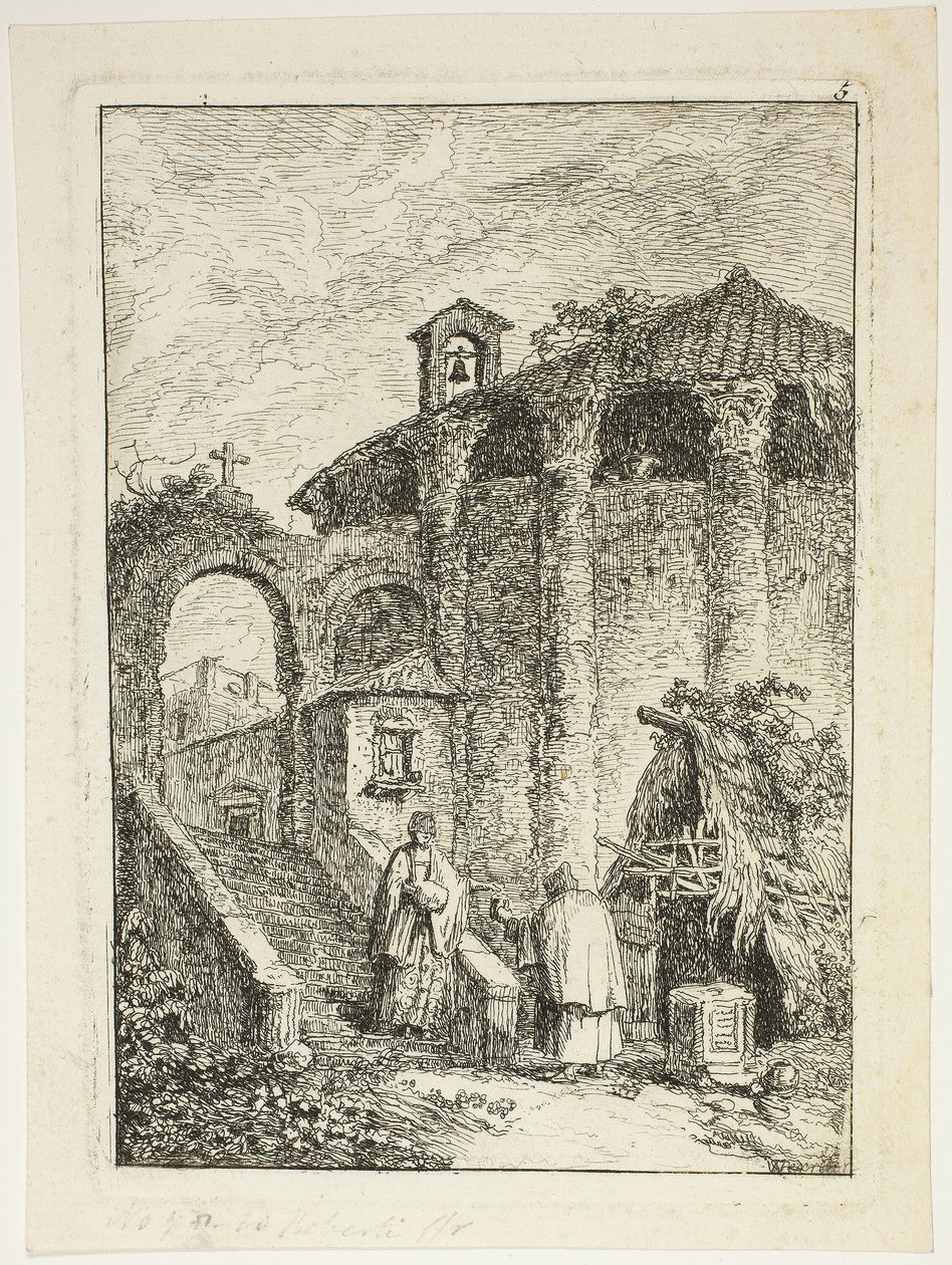 Tempio antico, tavola cinque da Les Soirées de Rome da Hubert Robert