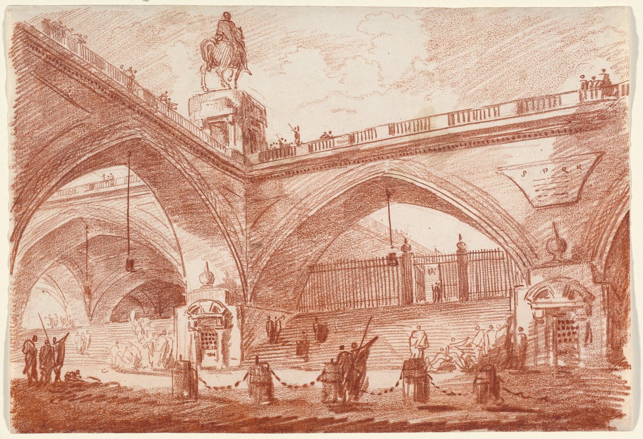 Fantasia architettonica con un ponte trionfale da Hubert Robert