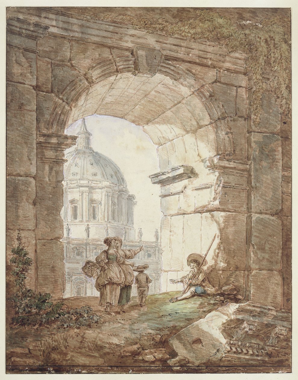 Vista di San Pietro a Roma (Capriccio architettonico) da Hubert Robert
