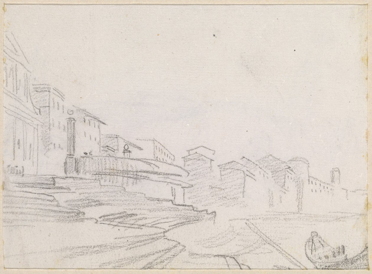 Edifici lungo un fiume (verso) da Hubert Robert