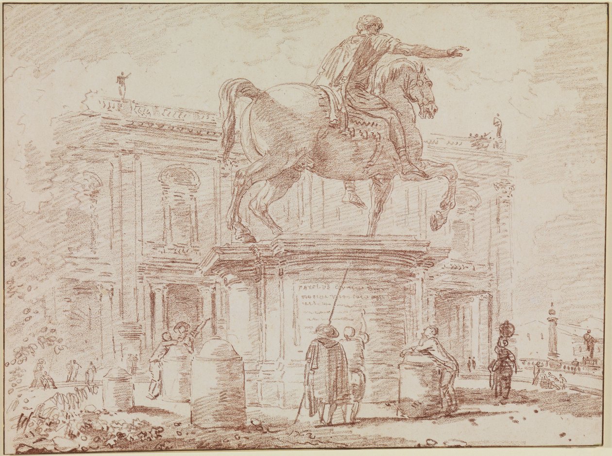 La statua equestre di Marco Aurelio e il Palazzo dei Conservatori a Roma da Hubert Robert