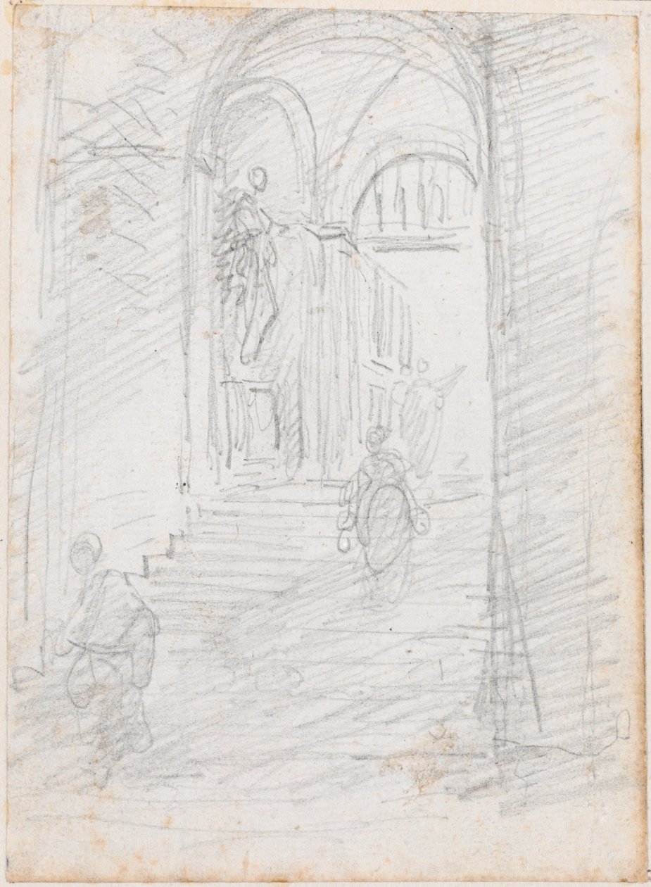 Figure su una Scalinata Monumentale Interna [recto] da Hubert Robert
