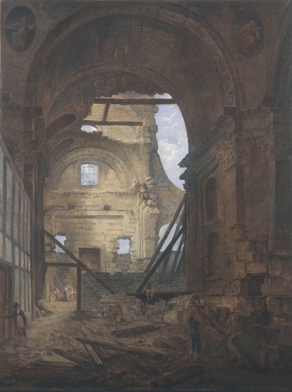 Francese: La chapelle de la Sorbonne avec la voûte de la nef effondrée Chiesa della Sorbona in rovina da Hubert Robert