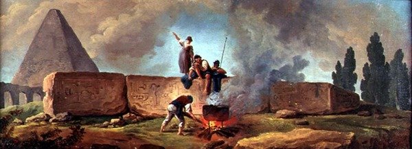 Zingari che bollono un calderone tra le rovine egiziane da Hubert Robert