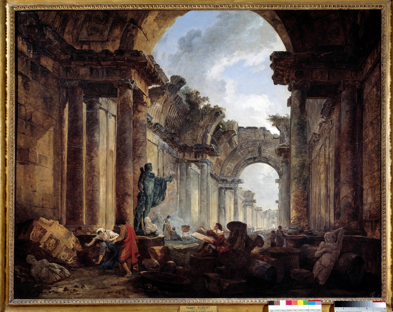 Veduta immaginaria della Grande Galerie du Louvre in rovina. Dipinto di Hubert Robert (1733-1808) da Hubert Robert